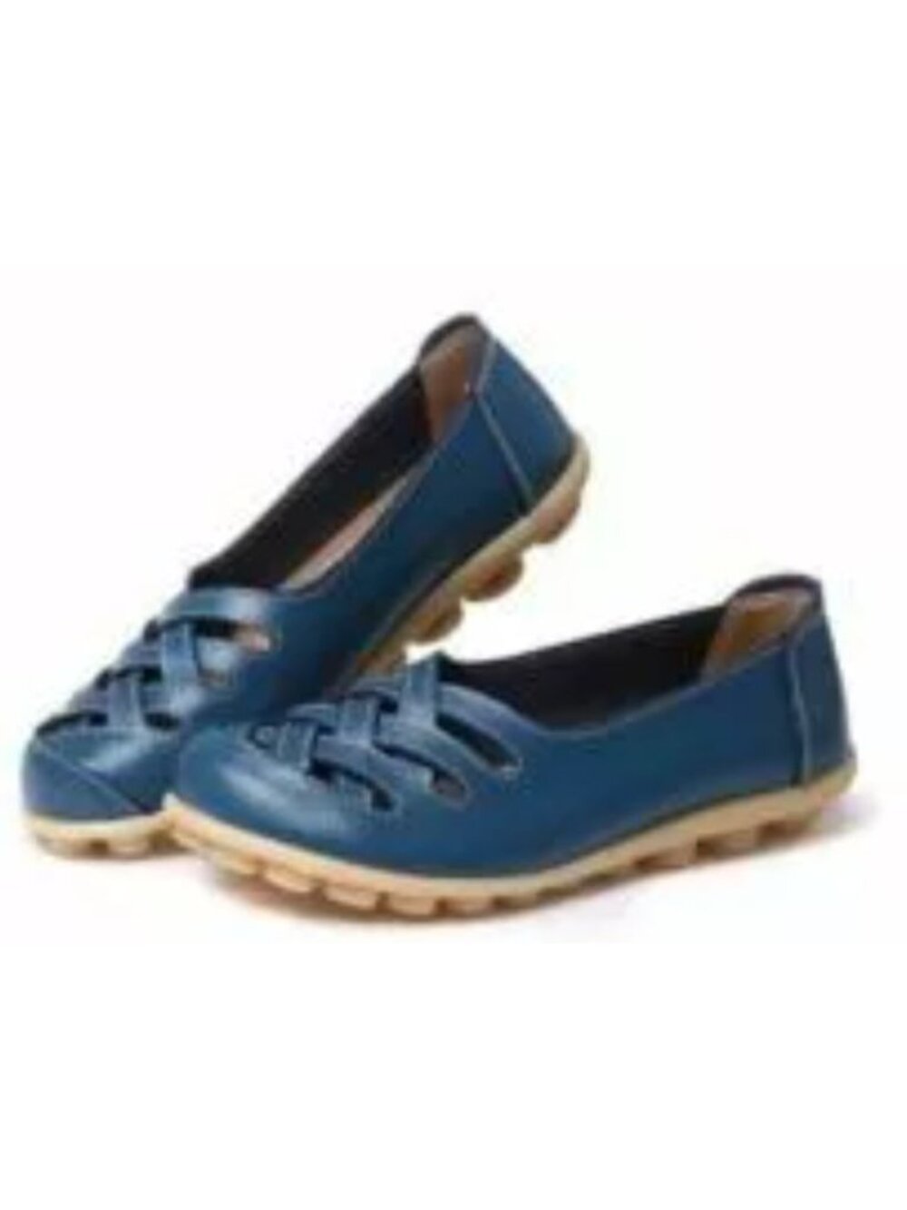 Women's Leather Ballerina Flat Casual Closed Toe Shoes Light Blue Size 43/ US-10 - Picture 4 of 11
